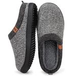 MERRIMAC Men's Slip-on Slippers Comfy Memory Foam Non-slip Indoor House Shoes Grey,12-13 US