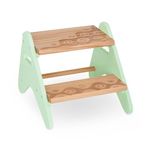 B. spaces - Peek-A-Boost - Wooden Step Stool - Two-Step Toddler Stool (Mint & Natural Wood)