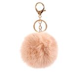 Pom Pom Keychain Artificial Faux Rabbit Fur Ball Keychains Fluffy Tote Pendant Car Bag Charm,light brow