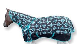 1200Denier 300GSM Fill Horse Winter Blanket with Detachable Hood | Horse Turnout Blanket with Detachable Hood | Horse Blanket with Hood | (Waterproof/Breathable) (76, Aztec-Turquoise)