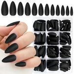 Lifextol 240PC Almond Press on Nails Medium Length Fake Nails Black Matte Almond Nails Press on Nail Short Stiletto False Nail Tips Colored Artificial Fingernail & Nail Glue Adhesive Tabs for Women