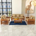 NEW MAMTA CRAFT Sheesham Wood 7 Seater Feltro Sofa Set for Living Room Wooden Sofa Set for Living Room Furniture (3+2+2,40 Density Cushion,Honey Finish Beige Cushion)