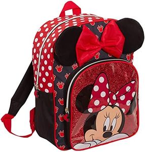 Disney Minnie Mouse Girls Backpack for Kids Luxury School Bag Nursery Rucksack Lunch Book Bag, Black/Red, One Size