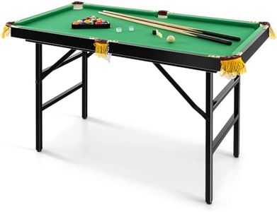 HONEY JOY 48" Pool Table, 4 FT Mini Portable Folding Pool Game Table Set w/2 Cue Sticks, 16 Balls, Triangle, 2 Chalks & Brush, Indoor & Outdoor, Billiard Tables for Kids Adults Family Game Room, Green