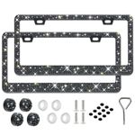 2 Pack Rhinestone License Plate Frame for Women,Premium Stainless Steel Cover 1000+ Finest 14 Facets Luxury Sparkling Crystal Diamond License Plate Frame with Giftbox & Bling Cap Screw Set