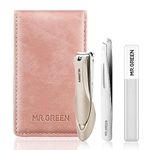 MR.GREEN 3pcs Stainless Steel Nail Clippers Set ，Pink Manicure Pedicure Set with Nail Clippers&Glass Nail file&Tweezers ，Medical Grade Grooming Kit with Travel Case Gift Box for Man and Woman