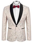 COOFANDY Men's Floral Tuxedo Jacket Jacquard Suit Jacket Slim Fit Blazer for Wedding, Prom, Dinner, Type02-champagne, Small