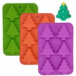 Accfore 3 Pack Christmas Tree Silicone Molds,6 Cavity Candy Baking Trays for Holiday Cakes,Candies,Gummy,Chocolates,Jelly,Soap,Ice Cube,Cookies (red, green, purple)