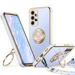 XYZ for Samsung Galaxy A53 Phone Case with Stand, Samsung A53 Case with Strap for Women Girls, Double Ring Bling Luxury Heart Protective Phone Case for Samsung Galaxy A53 5G, Blue