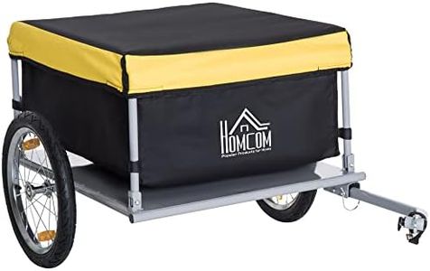 HOMCOM Bicycle Cargo Trailer, Two-Wheel Bicycle Large Cargo Wagon Trailer Oxford Fabric, Folding Storage, & Removable Cover, Yellow