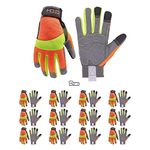 HANDLANDY Hi-vis Reflective Work Gloves Bulk, Pack of 12 Pairs Anti Vibration Safety Gloves for Men Women, Touch Screen (Large, 12 pairs Hi-vis Yellow)