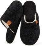 EverFoams Women's Fuzzy Slip-on Slippers Warm Cozy Soft Lightweight Memory Foam Indoor House Shoes Black, 11-12 US