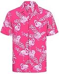 J.VER Mens Flamingo Hawaiian Shirt Short Sleeve Regular Fit Beach Funky Flower Summer Shirts Button Down Aloha Floral Holiday Party Pink S