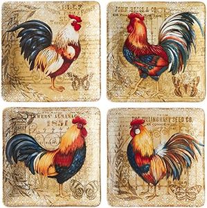 Certified International - 23651SET4 Certified International Gilded Rooster Set/4 Salad Plate 8.5", Assorted Designs,One Size, Multicolored