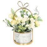 Hobyhoon Artificial Silk Flowers with Vase Fake Hydrangea & Chrysanthemum Floral Arrangement for Home Wedding Decor, Table Centerpiece, Living Room Desk Decoration