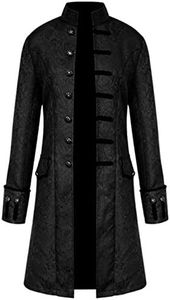 Men Vintage Tailcoat Jacket Steampunk Victorian Uniform Formal Tuxedo Frock Coat - Black - Medium