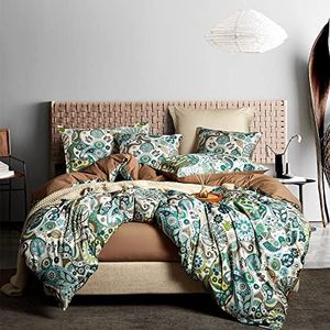 CinYana Paisley Floral Duvet Cover King Vintage Style Duvet Cover Set 5 PCS Boho Bedding Set Green Duvet Cover Set(Green,King/California King)