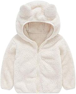 JESKIDS Toddler Girls Boys Fleece Hoody Jacket Zip Up Teddy Coat Warm Winter Outwear White