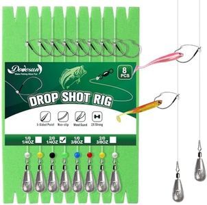 8PCS Ready Tied Drop Shot Rigs for Bass Fishing Drop Shot Hooks Fishing Rig with Drop Shot Weights 1/4OZ Swivel Fluorocarbon Fishing Line Weedless Hooks 2/0