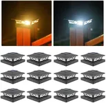 VOLISUN Solar Post Cap Lights: 12 - Pack Outdoor Post Light for White/Black 4x4 Vinyl Fence Deck - Dock 4x4/6x6 Wooden Post 2 Color Modes Waterproof Warm White
