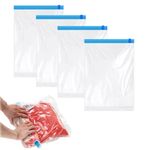 Roll Up Vacuum Storage Bags for Travel - 4 Pack Medium 60x40cm No Pump Needed Compression Bags for Travel Suitcases, Save More Space in Travelling, Reusable Waterproof Compression Bags for Clothes