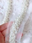 Dream Billions Pearl Beaded Trim with Rhinestones Hand embroidered lace Sewing Applique Patches (1pc) trims and laces 50cm