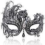 FaceWood Masquerade Mask for Women Ultralight Metal Mask Shiny Rhinestone Venetian Pretty Party Evening Prom Ball Mask.(01)