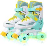 MammyGol Roller Skates for Girls Kids Boys, 4 Sizes Adjustable Quad Toddler Skates Indoor Outdoor Age 3-8 Mint Green Size 10 11 12 13