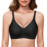 MOEOZLLO Ultra Soft Bras for Women No Underwire Wireless Bras V Neck T-Shirt Bra Sleep Bralette with Extra Bra Extender Black-M