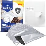 50x Wallaby 1-Cup Mylar Bag Bundle - (5 Mil - 5" x 7") Mylar Bags + 50x Labels - Heat Sealable, Food Safe, & Reliable Long Term-Food Storage Solutions - Silver