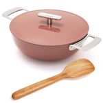 Ember Cookware Arcilla Ceramic Non Stick Kadai 24cm | Metallic lid | Stainless Steel Handles | 1x Spatula | Induction Safe | Non Toxic Deep Frying Pan | PFAS & PTFE Free | Capri Series | Terracotta