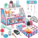 Wooden Ice Cream Toys Kids Toy Food for Toddler Girls 3+, Ice Cream Shop Playset, Pretend Play Kitchen Toys with Display Counter & Fake Money - Wooden Food Toys for 3 4 5 Year Old Girls Boys Birthday