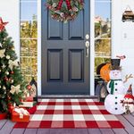 Aoczes Buffalo Plaid Outdoor Rug Red and White 2x3 Cotton Woven Rug Checkered Rug Washable Front Porch Rug Layered Door Mats Carpet for Indoor Outdoor Entryway Farmhouse Patio Decor Area Rug