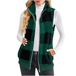 Teddy Fleece Gilet For Women UK Ladies Lightweight Fleece Jackets Full Zip Sleeveless Turn Down Waistcoat Plain Casual Double Fleece Coats Outwear Body Warmer Vest Gilet or Spring & Fall Army Green M