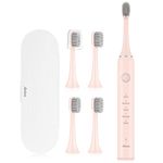 Aolbea Electric Toothbrushes Pink, Soft Soni Toothbrush with Travel Case, 5 Optional Modes, 4 Replacement Brush Heads, 38000 vpm, Smart Timer, IPX7 Waterproof, Sensitive Sonic Toothbrush for Adults