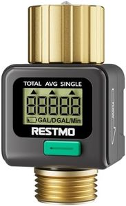 RESTMO Water Flow Meter with Brass Inlet & Outlet, Measure Gallon/Liter Consumption and Flow Rate for Outdoor Garden Hose Watering, RV Water Tank Filling, Lawn Sprinkler and Nozzle Sprayer