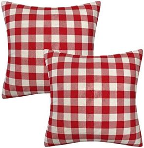 AHAHM Red and White Buffalo Check Plaid Throw Pillow Cover Farmhouse Decorative Throw Pillow Case Indoor Outdoor Cushion Cover Pillowcase for Sofa 18 x 18 Inch Set of 2