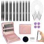 Knitiss 9 Pairs Interchangeable Circular Knitting Needles Set, 4.5inch/11.5cm Aluminum Interchangeable Knitting Needles and Swivel 360° Interchangeable Cables, Accessories and Case