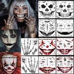 8 Sheets Halloween Tattoos Ghost Face Skeleton, Halloween Face Tattoo Halloween Face Stickers for Women Men Temporary Tattoos For Halloween Makeup (C-10 PCS)