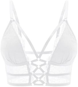 Buitifo Womens Cami Bra Criss Cross Eyelash Crop Top Bra Sexy Vest Bralette Busiter Lingerie (White,M)