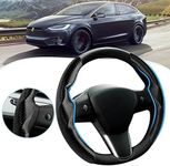 Custom-Fit Steering Wheel Cover for Tesla, Telsa Model 3 / Y Carbon Fiber Steering Wheel Cover for Men/Women, Anti-Slip, Comfortable Grip, Breathable, Model 3 / Y Accessories (Black)