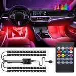 Car LED Interior Lights, LED Strip Lights with Music Sound-Activated & Remote Control, Waterproof Car LED Strip Lights with Remote Control, USB Port Car Charger Footwell Lights