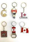 Canada Keychain Souvenir 6 Pack Includes 6 Keyrings - Bear, Flag, Love Canada, Maple Leaf, Bottle Opener and Nail Clipper.