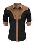 TURETRENDY Men's Western Cowboy Fringe Shirts Casual Embroidered Long Sleeve Button Down Hippie Shirts Black Brown XL, Black Brown, XL