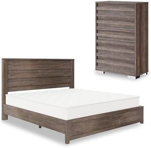 AMERLIFE 2-Piece Farmhouse Bedroom Set, King Bed Frame and Tall Dresser, Platform Bed with 49" Fluted Headboard, 547" Tall Chest of Drawers with Slat Handles, Gray