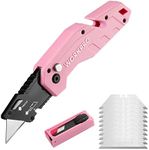 WORKPRO Folding Utility Knife, Quick Change Box Cutter, Pink Razor Knife for Cartons, Cardboard, Boxes, 10 Extra Blades Included - Pink Ribbon