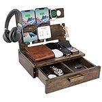 ZAPUVO Gifts for Dad Fathers Day from Daughter Son, Wood Phone Docking Station with Drawer Nightstand Organizer for Men, Anniversary Birthday Gift Ideas for Husband Him from Wife Boyfriend Graduation