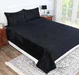 RD TREND 190 GSM Flannel Warm Bedsheets for Winter Double Flat Size (90 x 100 Inches) with 2 Pillow Cover Size (18x28 Inches) Color-Black, Striped