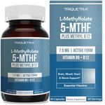 L Methylfolate 7.5mg plus Methyl B12 - Active 5-MTHF Form, MTHFR Supplement - Bloodstream Ready Methylated Folate + B12 Cofactor - Supports Mood, Homocysteine Methylation, Cognition (60 Capsules)