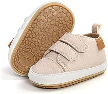BABSMULY Baby Boys Girls Shoes Non-Slip Rubber Sole High-Top PU Leather Sneakers Infant First Walking Shoes Toddler Crib Shoes Newborn Loafers Flats.(Beige, 12-18 Months)